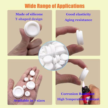 80PCS Silicone Hole Plugs Kit - 7 Sizes (1/4" 5/16" 3/8" 1/2" 3/16" 3/4" 1") - Snap Locking Round Hole Plugs Grommets for Automotive Hole Caps Drain Plugs Bottle Stoppers, Furniture etc. (White) - color: White