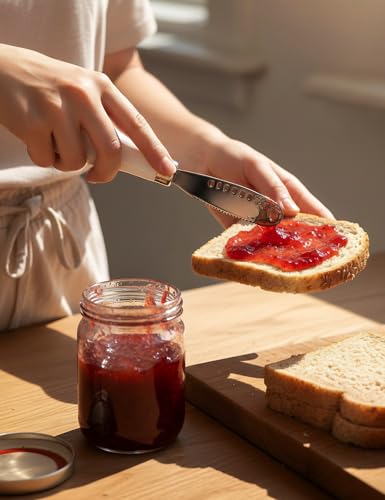 AISBUGUR 2 Pack Stainless Steel Butter Spreader Knife with Holes Multifunction Butter Knife with White Porcelain Handle, Cheese Butter Spreader Knives for Kitchen - color: White 2 Pack With Holes