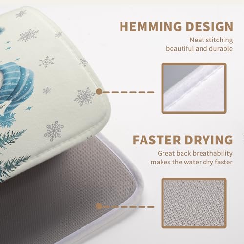 Winter Dish Drying Mat Winter Snowman Large Kitchen Mats Dish Drying Pad Blue Snowman Pine Tree Absorbent Dish Dryer Mat for Kitchen Countertops Microfiber Drainer Pad Dish Drying Mats (18x24 in)