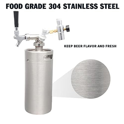 Mini Stainless Steel Beer Keg,Portable Home Dispenser System to Keep Fresh for Home Kitchen Brewing Beer,Keeps Carbonation for Craft Beer Draft and Homebrew,3.6 liters