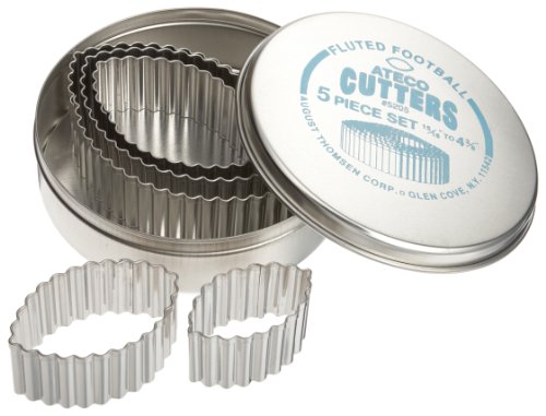 Ateco Fluted Edge Football Cutters in Graduated Sizes, Stainless Steel, 5 Pc Set - size: Fluted Edge, style: Football (5 pcs)