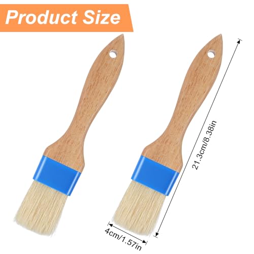 2 Pcs Pastry Brush for Cooking and Basting, Natural Boar Bristle Basting Brush with Heat Resistant Wooden Handle, Food Grade Butter Brushes for Cooking, Baking, Butter, Egg Wash, Oil, Sauce, Marinade