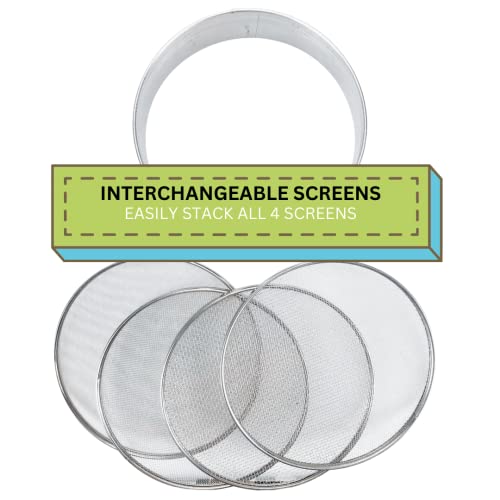 HOMEGARDEN 8" Soil Sieves Set | 5 Pc Set Includes 1 Stainless Steel Frame + 4 Sieve Screens | Screen Sizes 0.5mm, 1mm, 2mm, 3mm | Great for Sifting Rocks, Seeds, Dirt, Compost and Potting Soil