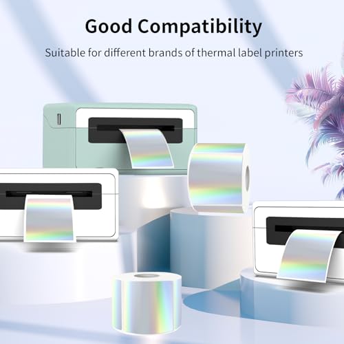 Square Thermal Labels Stickers 2" x 2", Holographic Silver Thermal Stickers Labels, Glitter Self-Adhesive Direct Thermal Label for Small Business - color: Silver, size: 2 X 2