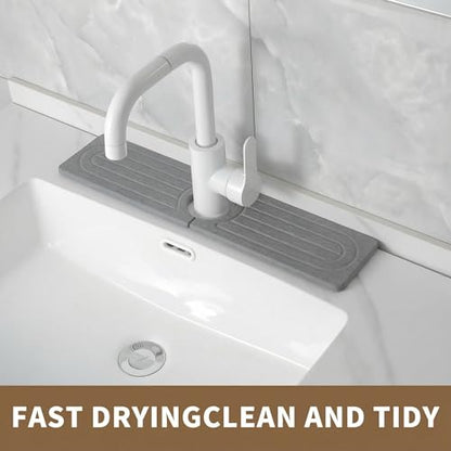 Diatomite Faucet Mat for Kitchen Sink, Quick-Dry Stone-Like Sink Mat, Flat Lay Absorbent Countertop Drying Mat for Faucet Area, Hard Diatomite Mat, Gray, 15.8 x 4 in - color: Gray-D2