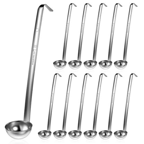 12 Pcs Stainless Steel Soup Ladle for Serving with Long Handles Portion Control Serving Spoons, Cooking Servings Ladle for Cooking Sauce Stews Kitchen Home(1 oz)