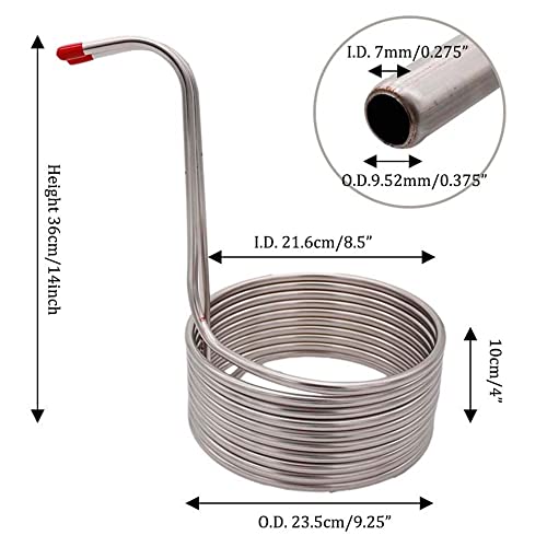 Immersion Wort Chiller/Copper, 25ft(7.62m) Super Efficient Wort Chiller with Garden Hose Fitting 3/8"(9.52) OD 304SS Home Brewing Immersion Wort Chiller silver