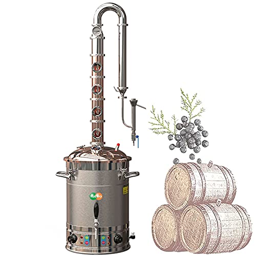 YUEWO 110V Electric 304 Stainless Steel Alcohol Distiller Flute Reflux Column Still with Sight Glasses Wine Making Kit for DIY Whisky Wine Brandy Gin - size: 65Liters/17Gal-Copper
