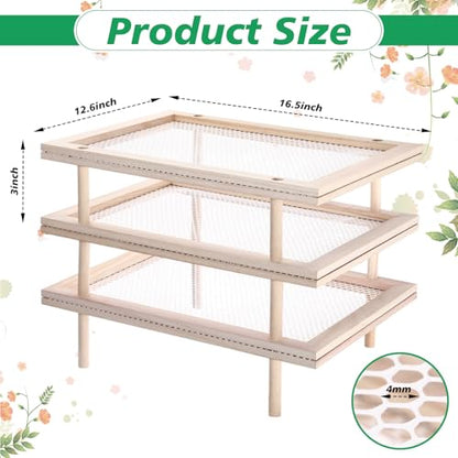 3 Set Large Pasta Drying Rack 12.6" x 16.5" Stackable Herb Dryer Rack with Mesh Wooden Flower Drying Storage for Pasta Herb Seed Flower Dryer Cook Gift Homesteading Essentials