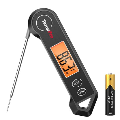 TempPro TP19H Waterproof Digital Meat Thermometer with Ambidextrous Backlit and Motion Sensing Cooking Food Thermometer for BBQ Grill Smoker Oil Fry Candy Thermometer (Previously ThermoPro) - color: Pitch-black