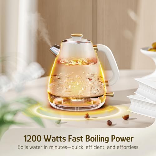 Hazel Quinn Retro Electric Kettle - 1.7 Liters / 57.5 Ounces Tea Kettle with Thermometer, All Stainless Steel, 1200 Watts Fast Boiling, BPA-free, Cordless, Automatic Shut Off - Pearl White - color: Pearl White