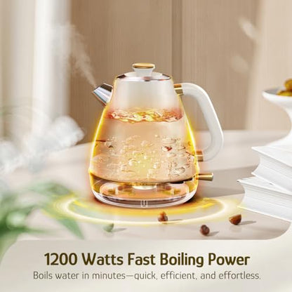 Hazel Quinn Retro Electric Kettle - 1.7 Liters / 57.5 Ounces Tea Kettle with Thermometer, All Stainless Steel, 1200 Watts Fast Boiling, BPA-free, Cordless, Automatic Shut Off - Pearl White - color: Pearl White
