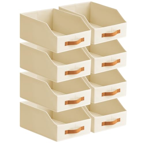 Homsorout Fabric Storage Bins for Organizing - 8 Pack Large Trapezoid Collapsible Storage Bins with Front Handle, Closet Organizers and Storage for Bedroom, Home Shelves, Small Spaces, Beige - color: Beige, size: 8 Pack