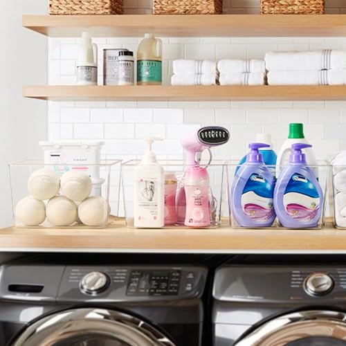 Vtopmart 4 Pack Extra Large Clear Plastic Storage Bins,11x11 Cube Acrylic Organizer Square Containers with Handle for Pantry,Closet,LaundryRoom,Kitchen,Bathroom,UnderSink Organization - size: Without Lid