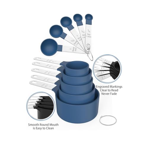 10Pcs Measuring Cups & Spoons Set, Stackable Cups and Spoons, Nesting Measure Cups with Stainless Steel Handle, Kitchen Gadgets for Cooking & Baking (Blue) - color: Blue