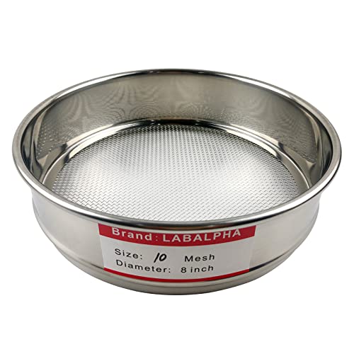 LABALPHA 10 Mesh Lab Sieves, #10 Mesh Test Sieve, 8'' Diameter, 304 Stainless Steel Wire Cloth (2mm) - size: 10 mesh (2mm)