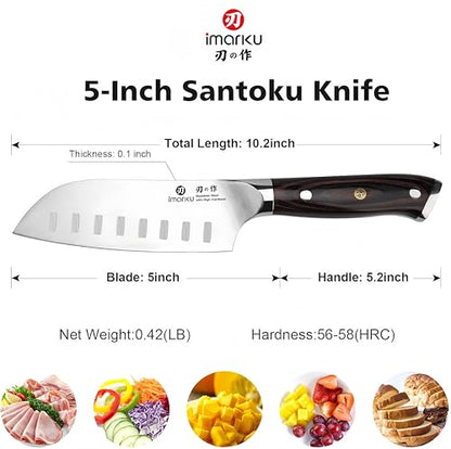 imarku Santoku Knife Chef Knife 5 inch Ultra Sharp Asian Knife Japanese Chef Knife - Japanese High Carbon Stainless Steel - Ergonomic Pakkawood Handle, Best Choice for Home Kitchen - color: Rosewood