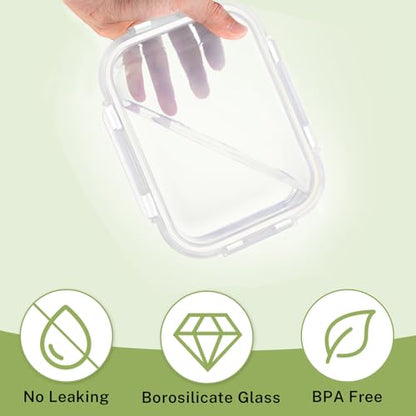 HOMBERKING 8 Pack Glass Food Storage Containers with Lids, Meal Prep Containers, Airtight Bento Boxes with Leak Proof Locking for Microwave, Oven, Freezer and Dishwasher, BPA Free, 5-35oz, white - color: White