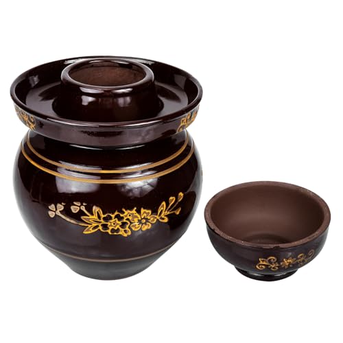 YARNOW Traditional Ceramic Pickle Jar 5.5lb Sauerkraut Storage Crock with Sealed Lid Vintage Sichuan Fermentation Container for Kimchi and Pickling Random Color