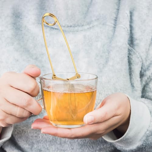 Yinder 30 Pcs Loose Leaf Tea Infuser Stainless Steel Mesh Snap Tea Ball Strainers with Handle Metal (Gold) - color: Gold