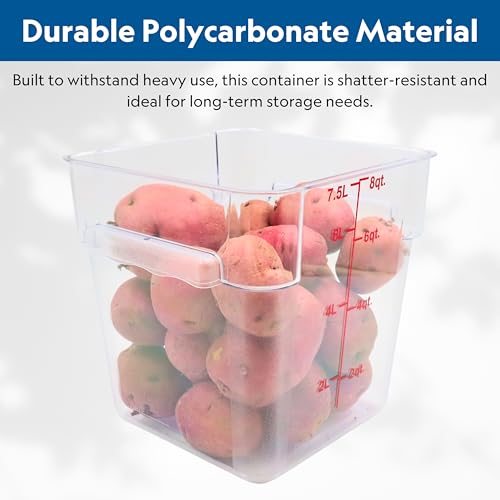FSE Square Food Storage Container with Red Lid, 8 Quart, Polycarbonate, Reusable, Clear, NSF - style: 8 Qt. Container w/Lid