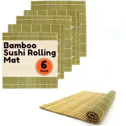 BambooMN 6x Green Bamboo Sushi Rolling Mat Set, Bulk Sushi Roller Mats 9.5", All Natural Bamboo - color: Green, size: 9 Inch x 9 Inch