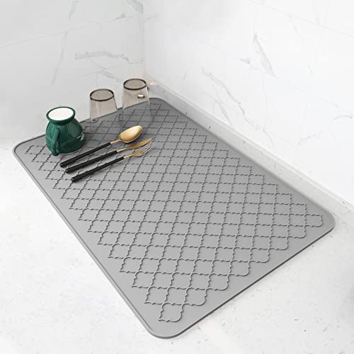 AMOAMI-Dish Drying Mats for Kitchen Counter-Silicone Dish Drying Mat-Kitchen Dish Drying Pad Heat Resistant Mat-Kitchen Gadgets Kitchen Accessories Kitchen Small Appliances(16" x 24", GREY) - color: Gray, size: 16" x 24"