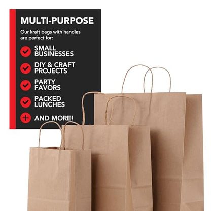 Stock Your Home Brown Kraft Paper Bags with Handles Variety Pack (150 Count), Recycled Paper Bags for Small Business Owners, Crafts, Christmas Gifts, and More, Bulk Pack - size: Variety Pack