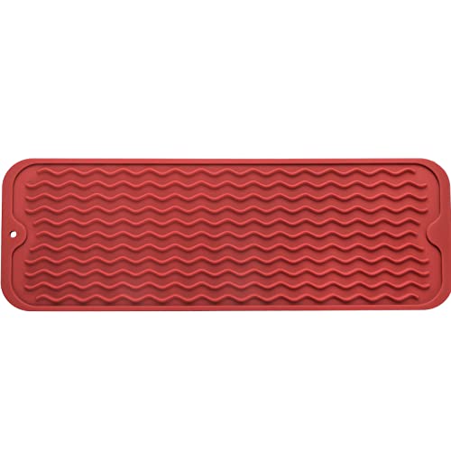 MicoYang Silicone Dish Drying Mat for Multiple Usage,Easy clean,Eco-friendly,Heat-resistant Silicone Mat for Kitchen Counter,Sink,Bar,Bottle,or Cup Red M 17 inches x 6 inches - color: Red, size: 17"L x 6"W