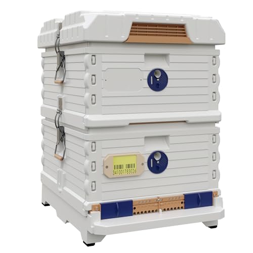 Apimaye Ergo Insulated Tan Double Brood Box Beehive Set (White Body BlueEntrance)