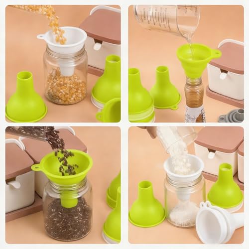 4 Pack 2 Colors Wide Mouth Silicone Funnel Kitchen Liquid Funnel Regular Mouth White Yellow Green Soft Rubber Cooking Hopper for Canning Jar Filling Bottle Liquid Kitchen Use Accessories