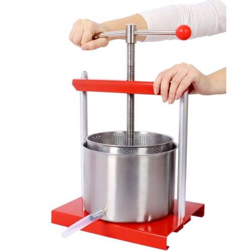 Fruit Wine Press Manual Juice Press, Stainless Steel Basket with Heavy Duty Steel Frame T-Handle, Cider Grape Apple Cheese Honey Tincture Press for Homemade Wine Juice Oil and Vegetable Extraction