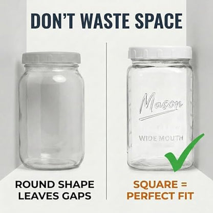 1 Gallon Glass Jars with Lids - Extra Large Mason Jars Wide Mouth with Airtight Plastic Screw On Lids - Square Glass Storage Containers with Measurements for Flour, Sugar, Cookies & Pickling, 3 Pack