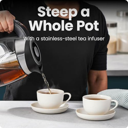 Chefman Electric Kettle with Temperature Control, 5 Presets LED Indicator Lights, Removable Tea Infuser, Glass Tea Kettle & Hot Water Boiler, 360° Swivel Base, BPA Free, Stainless Steel, 1.8 Liters - size: 1.8L