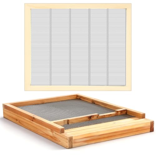 Beeveer 3 Pcs Beehive Screened Bottom Board with Entrance Reducer and Wooden Frame Metal Queen Excluder for Langstroth 10 Frame Bee Hive Bee Beekeeping Supplies - style: Wooden Frame