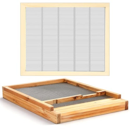 Beeveer 3 Pcs Beehive Screened Bottom Board with Entrance Reducer and Wooden Frame Metal Queen Excluder for Langstroth 10 Frame Bee Hive Bee Beekeeping Supplies - style: Wooden Frame