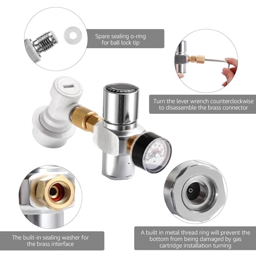 Hold Stable Pressure 0-60 PSI Mini Keg Regulator, No Leaking Portable Cornelius Corny Beer Growler Outdoor Picnic Party Carbonation CO2 Gas Ball Lock Disconnect Mini keg Charger Regulator
