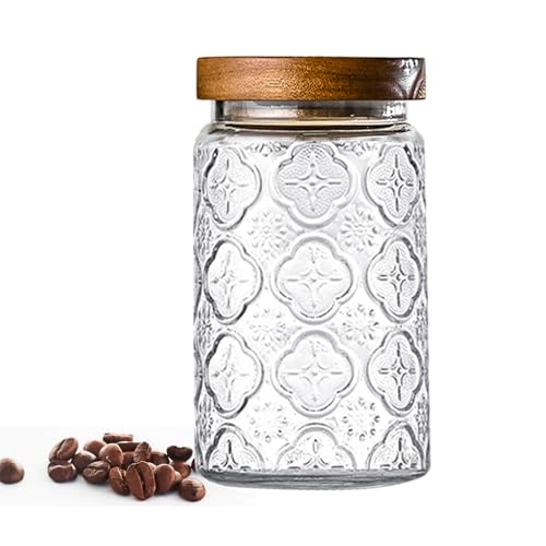 Adodeen 32oz Vintage Glass Jar With Lid, Glass Storage Containers, Airtight Kitchen Storage Containers For Sugar, Coffee, Tea, Spice, Flour, Candy Cookie, Pasta, Cereal, Cute Decorative Jars - color: Bigonia-32oz
