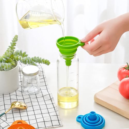 KUFUNG Kitchen Funnel Set 4 Pack - Food Grade Silicone Funnels for Kitchen Use, Filling Bottles - Small Funnel, Space-Saving Design - Easy to Clean and Store