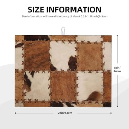 Cowhide Dish Drying Mat Patchwork Cow Fur Print Farm Animal Western Cowboy Drying Rack Pad Countertop Dishes Ultra Absorbent Microfiber Kitchen Counter Mat 18x24 Inch - color: Brown Beige