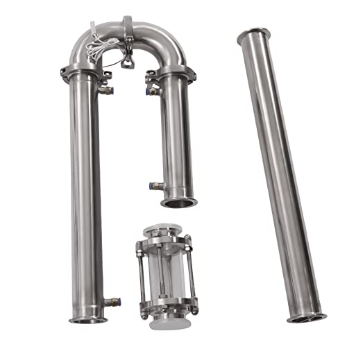 Tubular Distillation Tower with Sight Glass, 2'' Domestic Brewing Equipment Distiller Stainless Steel Still Reflux Column for 13-26 Gallon Fermenter Capacity
