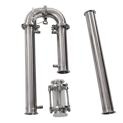 Tubular Distillation Tower with Sight Glass, 2'' Domestic Brewing Equipment Distiller Stainless Steel Still Reflux Column for 13-26 Gallon Fermenter Capacity