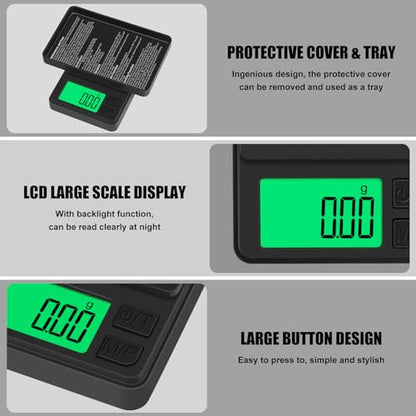 Digital Pocket Scale 1000g x 0.01g, Diyife Portable Precision Gram Scale Jewelry Scale with Protective Cover, Auto-Off, Backlit LCD, 7 Units Tare, for Food, Kitchen, Coffee, Battery Included | Jewelry Scale with Protective Cover, Auto-Off, Backlit LCD, 7