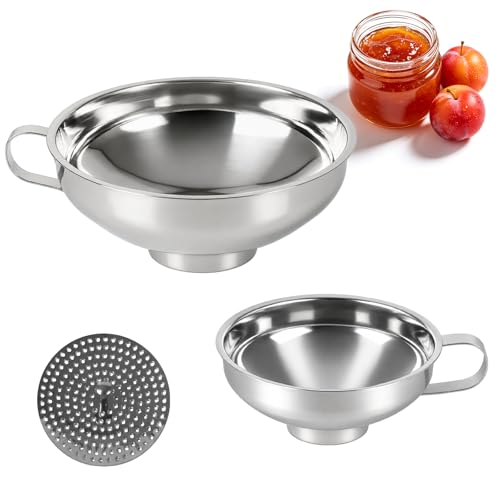 3-Piece Set of Stainless Steel Canned Funnels with Filters | Stainless Steel Canning Funnel Used for Filling Ordinary Mason Cans Kitchen Filling Bottle Funnels (Small and Large)