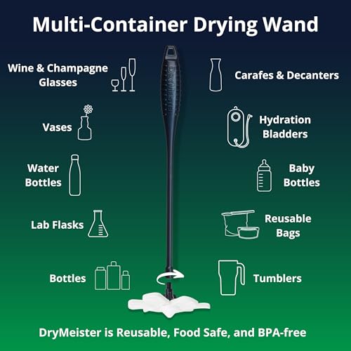 Bottle Drying Wand for Water Bottles & Narrow Openings (>1.25"), Removes Residual Drops - size: Starter Kit