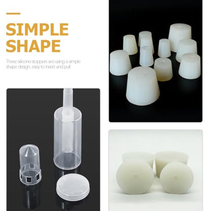 GALPADA Silicone Fermenting Airlocks and Plug Set for Home Brewing Wine Making, Conical White Wine Fermentation Valve with Hole Stopper, 3pcs Bubble Airlocks for Fermenters and Jars