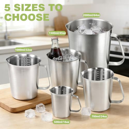 Stainless Steel Measuring Cups 2-Pack, Unbreakable Metal Measuring Cup Set with Easy-Read OZ/ML Marks & Secure Grip Handle, Ideal for Kitchen, Baking, Bar, Party & Pet Food (48 oz+48 oz) - size: 48 oz+48 oz