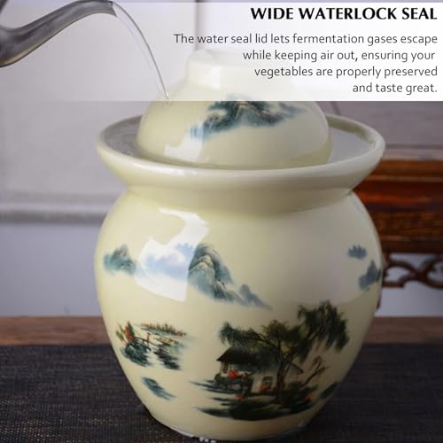 Ceramic Fermenting Crock with Water Seal Airlock Lid, Traditional Chinese Fermentation Crock Stoneware Pickling Pot for Pickles, Kimchi, and Fermented Probiotic Food,Beige,3.5L - color: Beige, size: 3.5L