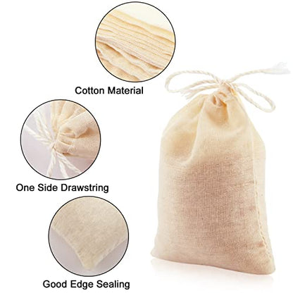 Boao 50 Pcs Cheese Cloth Tea Bags 4 x 3 Inch for Straining Reusable Tea Filter Loose Empty Soup Spice Bags for Cooking Cold Brew Coffee Muslin Strainer