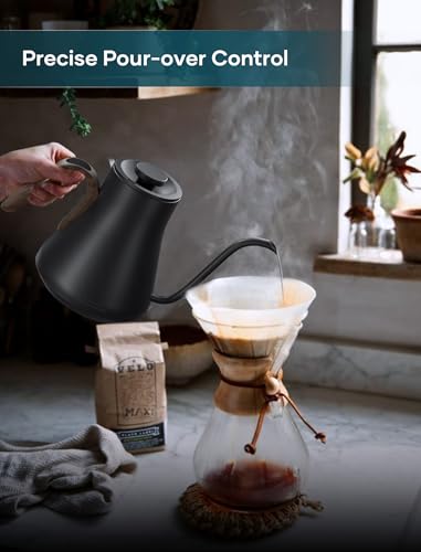 INTASTING Gooseneck Electric Kettle with ±1℉ Temperature Control for Pour Over Coffee & Tea, Quick Heating, BPA-Free Stainless Steel, Built-in Brew Timer, 1500W/0.9L (Black Walnut) - color: Black Walnut